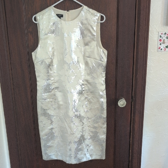Talbots White Shimmery Bridal Graduation Sleeveless Sheath Dress Size 14 P - Picture 1 of 6